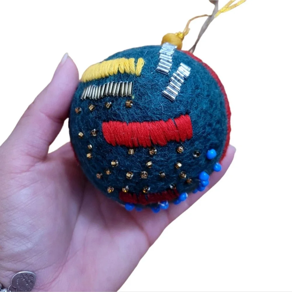 WEST ELM Beaded Felt Ball Ornament